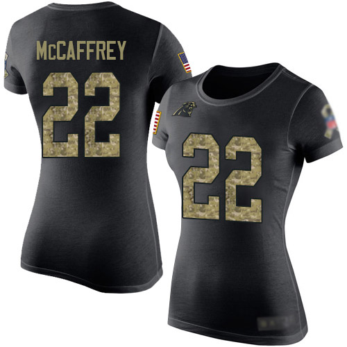 Carolina Panthers Black Camo Women Christian McCaffrey Salute to Service NFL Football #22 T Shirt->nfl t-shirts->Sports Accessory